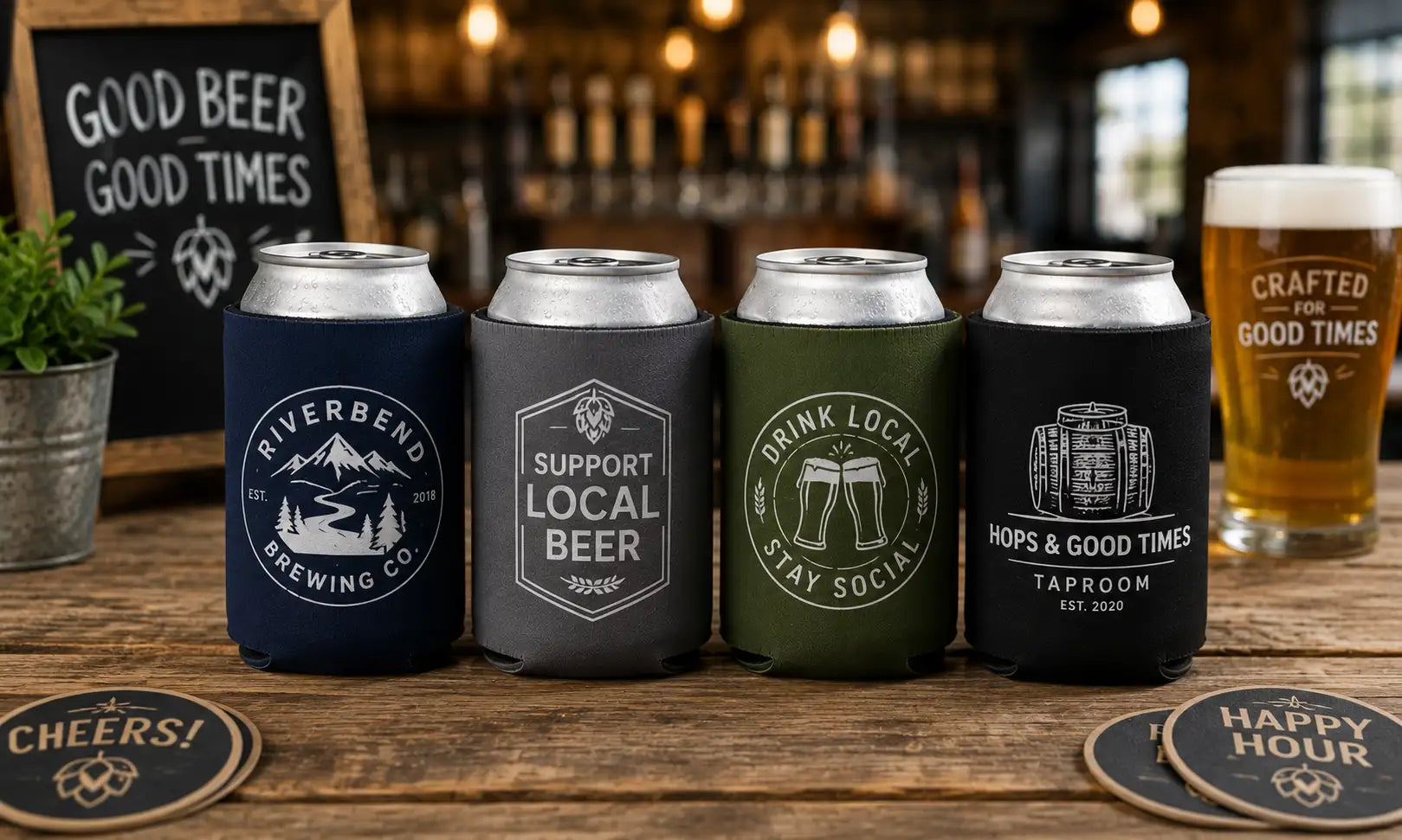 Custom Beer Can Coolers for Breweries, Bars, and Taproom Events