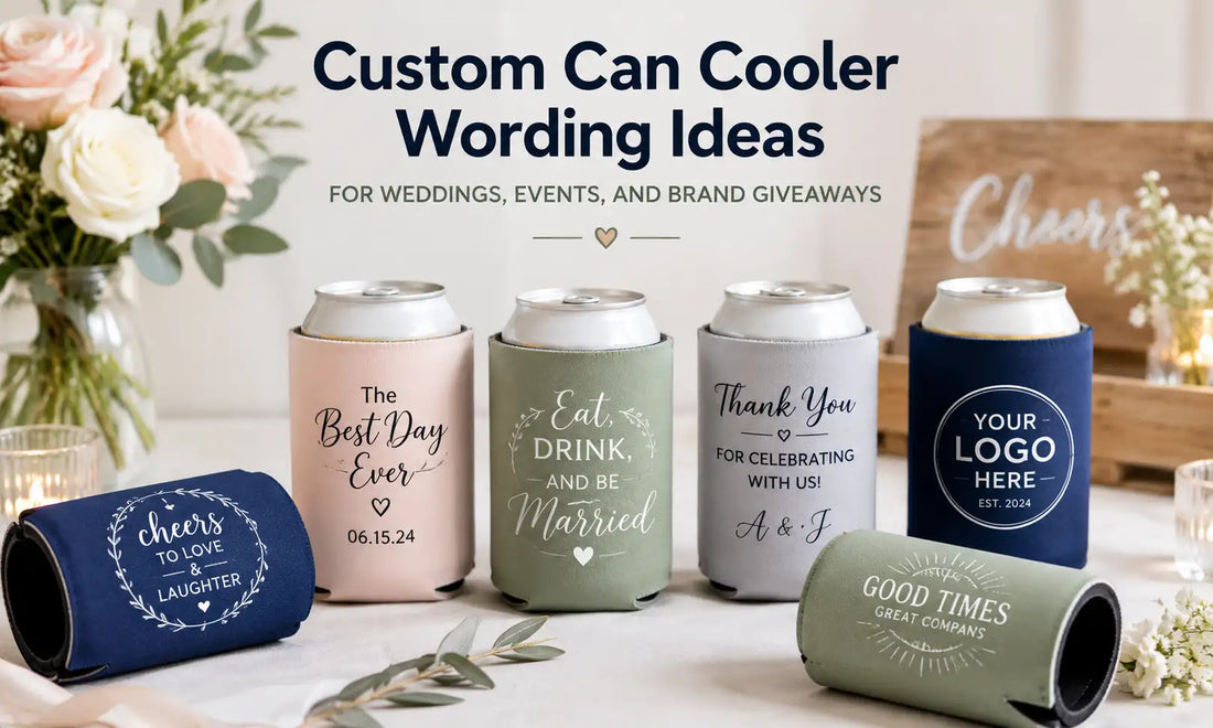 Custom Can Cooler Wording Ideas for Weddings, Events, and Brand Giveaways