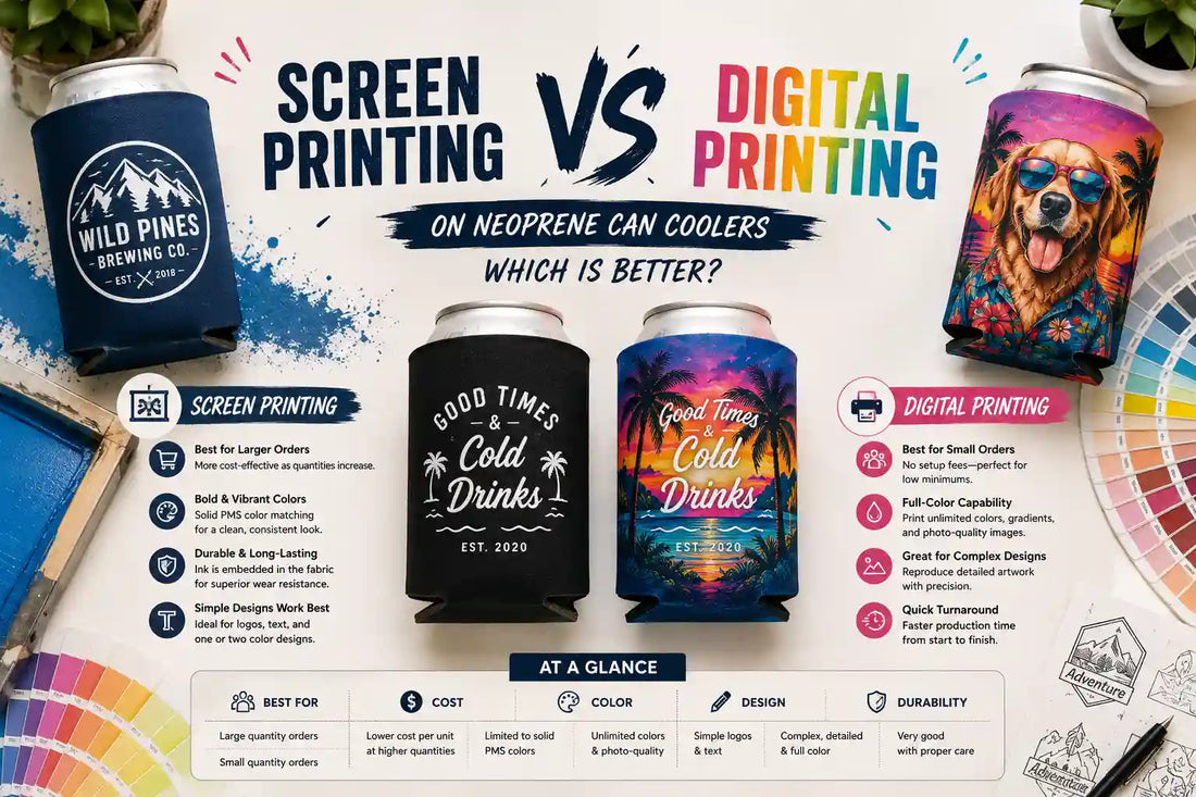 Screen Printing vs Digital Printing on Neoprene Can Coolers: Which Is Better?