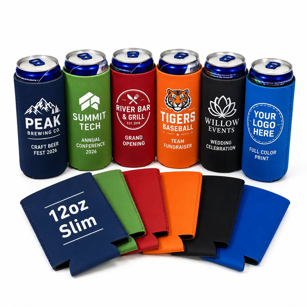 Custom 12oz Slim Can Coolers with Logo — Bulk Order