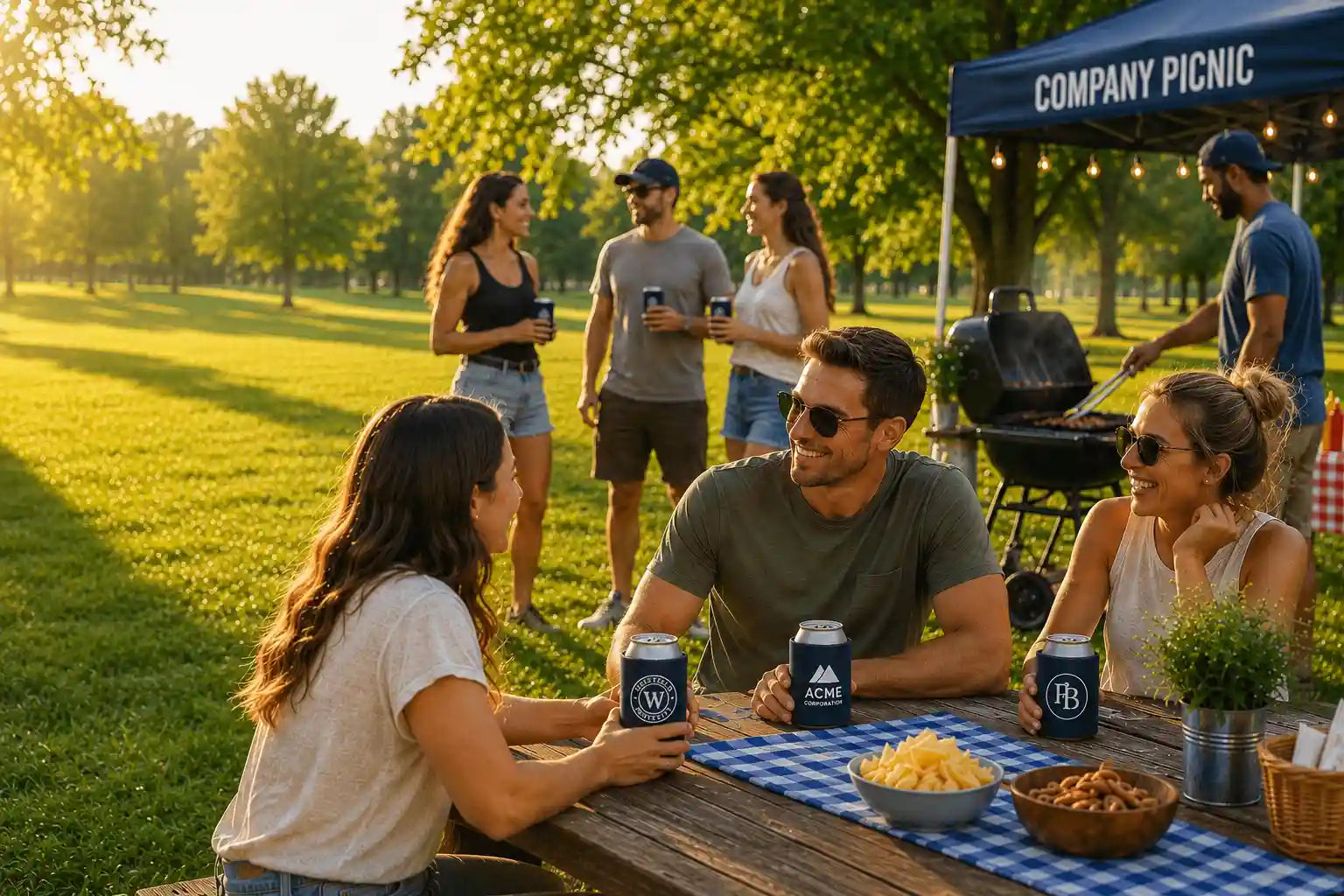 Custom can coolers with your logo for business events and company picnics